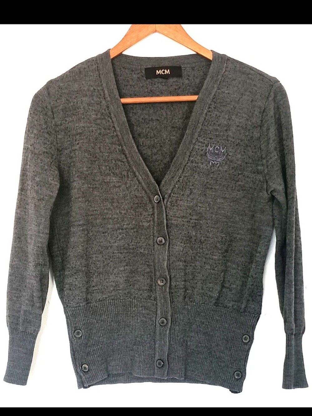 MCM Charcoal Wool Blend Gray V-Neck Button Cardigan Tag Size 66
